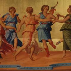 Splendid 19th century panel painting Apollo dancing with the Muses - 3920479