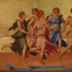 Splendid 19th century panel painting Apollo dancing with the Muses - 3920480