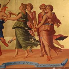 Splendid 19th century panel painting Apollo dancing with the Muses - 3920485