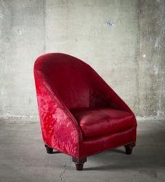 Spoonback Armchair in Red Cowhide Upholstery - 406830