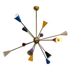 Sputnik Chandelier Coloured Brass Spotlights 1970s - 4004467