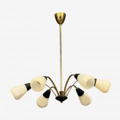 Sputnik Style Chandelier Brass Enameled Metal Glass Germany 1960s - 4764916