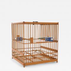 Square Bamboo Birdcage with Blue White Waterpots - 4173716