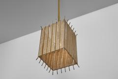 Square Brass and Lace Hanging Lamp Sweden 1960s - 4617799