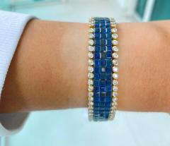 Square Cut Blue Sapphire and Diamond Cluster Tennis Bracelet - 3615696