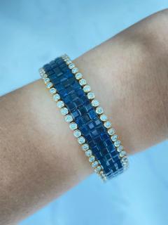 Square Cut Blue Sapphire and Diamond Cluster Tennis Bracelet - 3615708