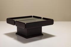 Square Extendable Coffee Table In Stained Beech With Glass Top Italy 1960s - 3479478