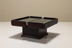 Square Extendable Coffee Table In Stained Beech With Glass Top Italy 1960s - 3479479