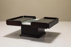 Square Extendable Coffee Table In Stained Beech With Glass Top Italy 1960s - 3479480