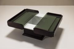 Square Extendable Coffee Table In Stained Beech With Glass Top Italy 1960s - 3479481