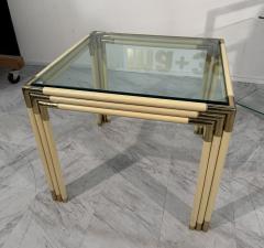 Square Side Table with Brass Lacquered Bamboo Style Frame Glass Top 1970s - 4308371