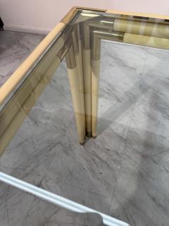 Square Side Table with Brass Lacquered Bamboo Style Frame Glass Top 1970s - 4308377