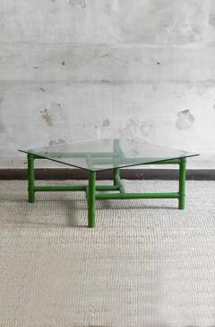 Square green bamboo coffee table Mcguire San Francisco 1970 - 3998940