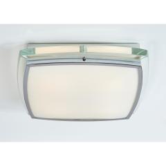 Squared Nickeled Flush Mount with Thick Slab Clear Glass Frame 1970s - 1351427