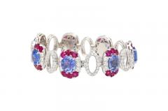 Sri Lanka No Heat Blue Sapphire Bracelet with Diamond Ruby in 18K White Gold - 3509993