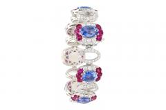 Sri Lanka No Heat Blue Sapphire Bracelet with Diamond Ruby in 18K White Gold - 3509999
