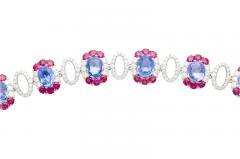 Sri Lanka No Heat Blue Sapphire Bracelet with Diamond Ruby in 18K White Gold - 3510079