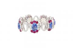 Sri Lanka No Heat Blue Sapphire Bracelet with Diamond Ruby in 18K White Gold - 3510094