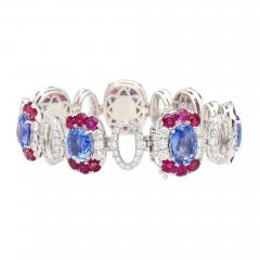 Sri Lanka No Heat Blue Sapphire Bracelet with Diamond Ruby in 18K White Gold - 3570426