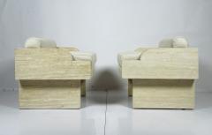 St phane Parmentier Pair of Travertine Arm Chairs Attb St phane Parmentier - 3117125