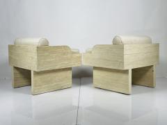 St phane Parmentier Pair of Travertine Arm Chairs Attb St phane Parmentier - 3117127