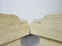 St phane Parmentier Pair of Travertine Arm Chairs Attb St phane Parmentier - 3117132