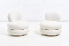 Stacked Pouf Swivel Lounge Chairs in White Boucle - 2097279