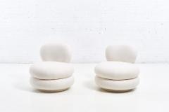 Stacked Pouf Swivel Lounge Chairs in White Boucle - 2097280