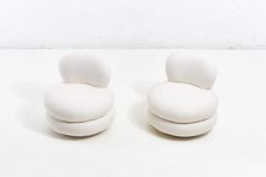 Stacked Pouf Swivel Lounge Chairs in White Boucle - 2097281