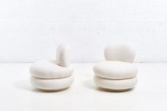 Stacked Pouf Swivel Lounge Chairs in White Boucle - 2097282