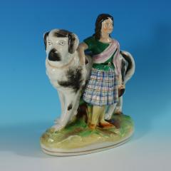 Staffordshire Pottery Girl with St Bernard Figure - 2736493