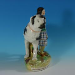 Staffordshire Pottery Girl with St Bernard Figure - 2736494