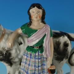 Staffordshire Pottery Girl with St Bernard Figure - 2736502