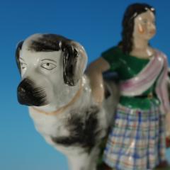 Staffordshire Pottery Girl with St Bernard Figure - 2736503