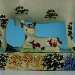 Staffordshire Yorkshire Pottery Prattware Cow Calf Group - 2651014