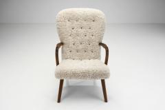 Stained Beech Easy Chair in Sheepskin by Danish Cabinetmaker Denmark 1940s - 2556523