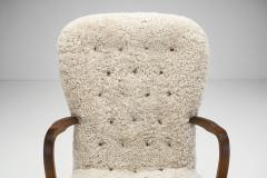 Stained Beech Easy Chair in Sheepskin by Danish Cabinetmaker Denmark 1940s - 2556525