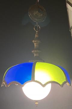 Stained Glass Dome Shaped Bronze Framed MCM Italian Light with Canopy - 1298075