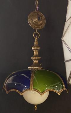 Stained Glass Dome Shaped Bronze Framed MCM Italian Light with Canopy - 1298076