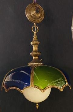 Stained Glass Dome Shaped Bronze Framed MCM Italian Light with Canopy - 1298077