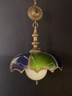 Stained Glass Dome Shaped Bronze Framed MCM Italian Light with Canopy - 1298079