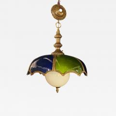 Stained Glass Dome Shaped Bronze Framed MCM Italian Light with Canopy - 1320804