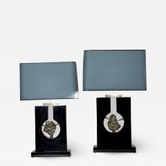 Stan Usel Pair of Table Lamps Black Resin and Pyrite by Stan Usel - 1096357