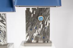 Stan Usel Pair of Table lamps in mosaic agate and lapis lazuli by Stan Usel - 836953