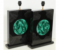 Stan Usel Pair of black resin and malachite table lamps by Stan Usel - 806274