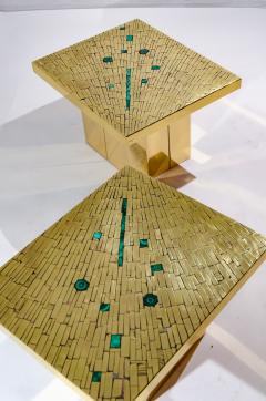 Stan Usel Pair of side table in mosaic brass and malachite by Stan Usel - 1186016