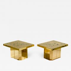 Stan Usel Pair of side table in mosaic brass and malachite by Stan Usel - 1186036