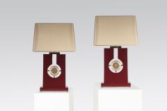 Stan Usel Pair of table lamps in burgundy resin and bronze tribute to Georges Mathieu - 768114