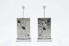 Stan Usel Pair of table lamps mosaic stainless steel inlaid Labradorite by Stan Usel  - 789981