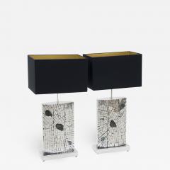 Stan Usel Pair of table lamps mosaic stainless steel inlaid Labradorite by Stan Usel  - 791158